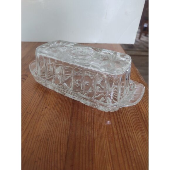 Vintage Anchor Hocking Covered Cut Glass Butter Dish Star Of David - Picture 2 of 11